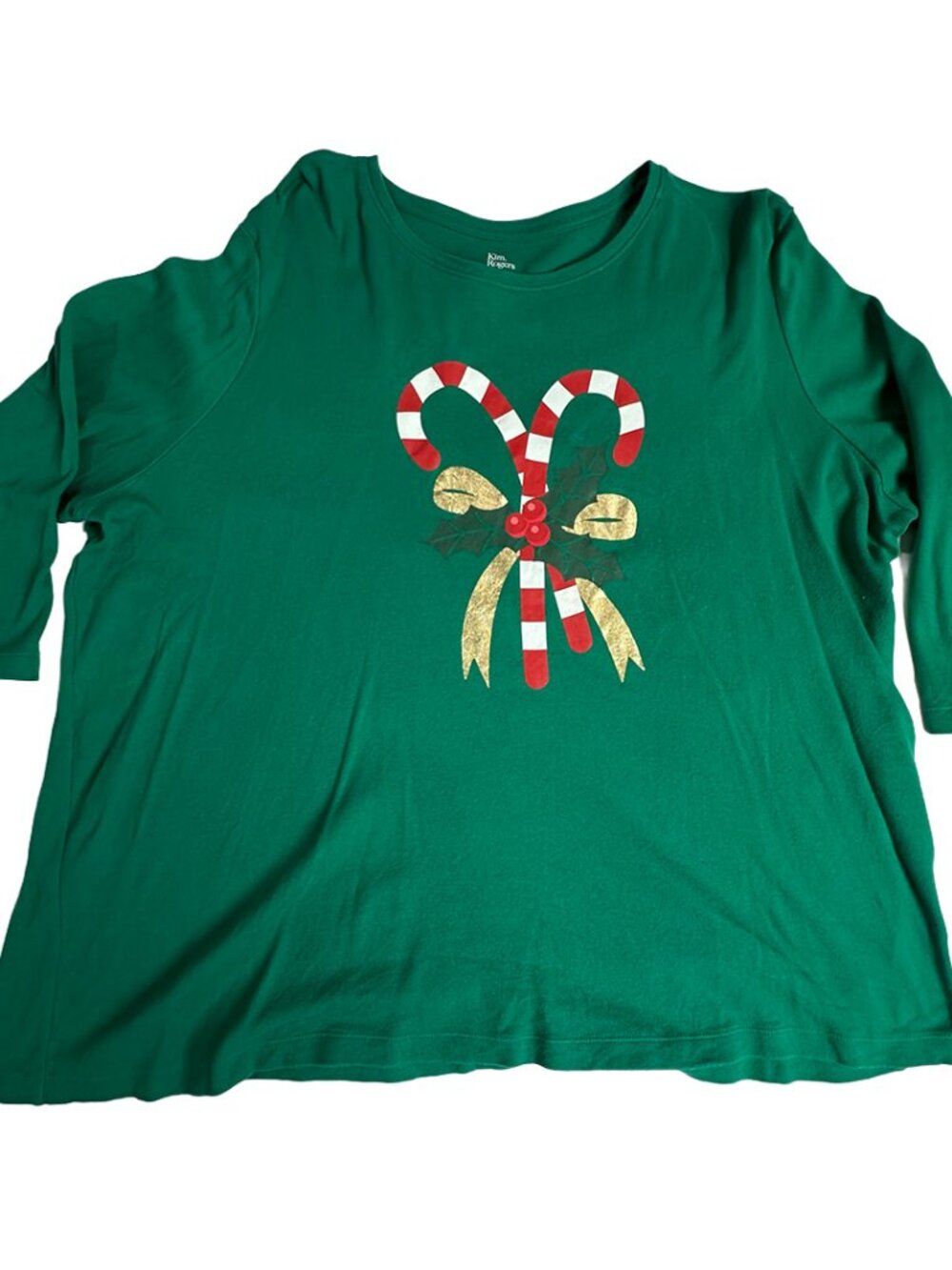 Kim Rogers Candy Cane Graphic Top Women’s 2X Holiday Christmas Shirt Cotton